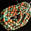 Load image into Gallery viewer, Mojave Green Boulder Turquoise Southwest + Coral Graduated Oval Strands (Compressed) NS-08