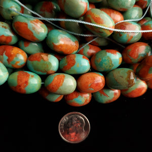 Mojave Green Boulder Turquoise Southwest + Coral Graduated Oval Strands (Compressed) NS-08