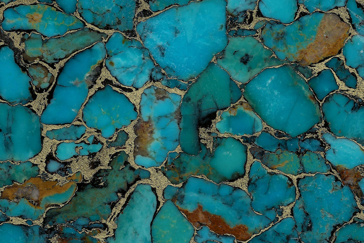 Sonoran River Turquoise with Black Matrix and Golden Brass – AZ TURQUOISE