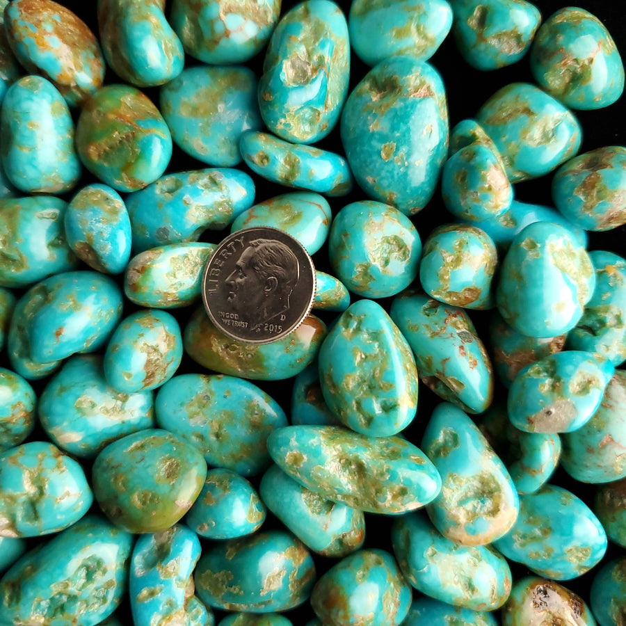 Sonoran River Turquoise with Black Matrix and Golden Brass – AZ TURQUOISE