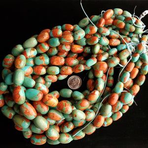 Mojave Green Boulder Turquoise Southwest + Coral Graduated Oval Strands (Compressed) NS-08