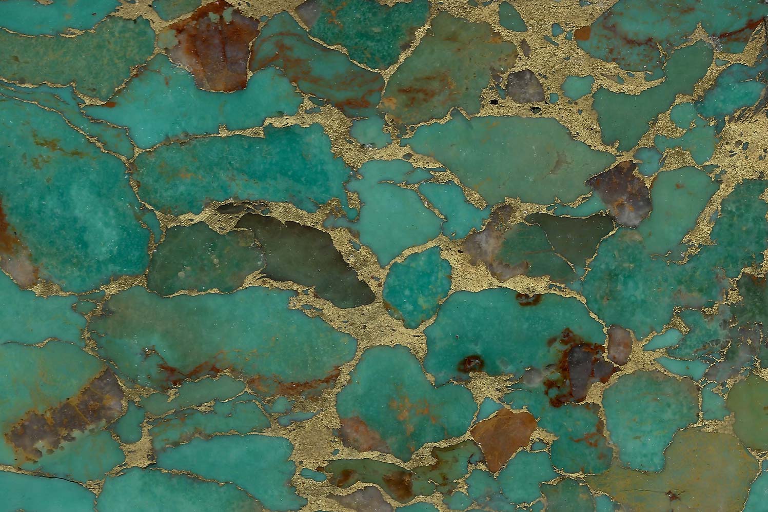 Sonoran River Turquoise with Black Matrix and Golden Brass – AZ TURQUOISE